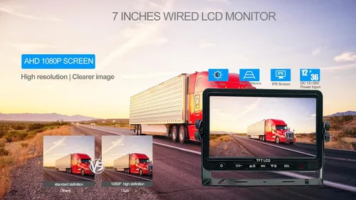 Miniatura 3 de AHD 1080P - Sistema de cámara de respaldo con monitor con cable, monitor de 7 pulgadas con 2 cámaras para tractor agrícola, camión, RV, carretilla