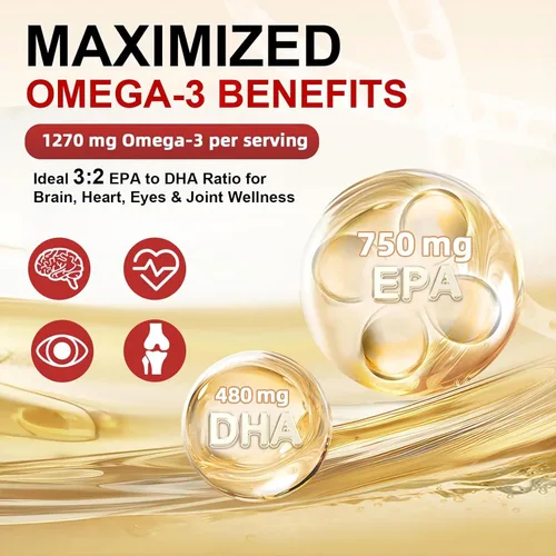 Miniatura 4 de ZEBORA Triple Omega 3-6-9 - Aceite de pescado de 2000 mg - Alta potencia con vitamina D3 y astaxantina, apoyo para la salud cardíaca, cerebral e