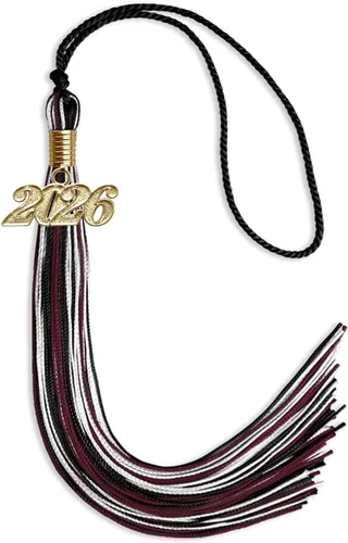 Miniatura 30 de Endea Graduation Borla mixta de triple color con gota de fecha dorada (negro/dorado/blanco, 2021)