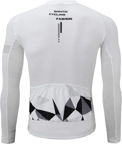 Miniatura 31 de Santic - Camiseta de ciclismo para hombre, manga larga, reflejante, cremallera completa, con bolsillos