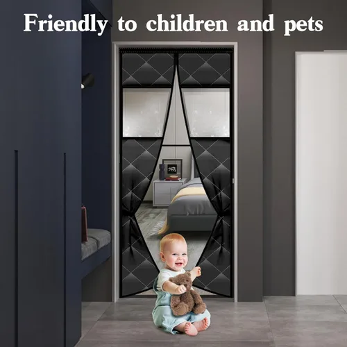 Miniatura 7 de Cortina magnética con aislamiento térmico para puerta con ventanas visibles desmontables, relleno de fibra de poliéster grueso y tela Oxford