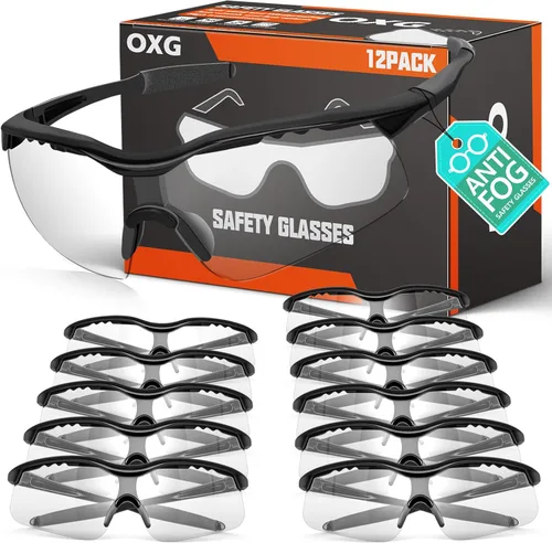 OXG 12 unidades gafas de seguridad antivaho para hombres, gafas de seguridad ANSI Z87.1 resistentes a impactos y arañazos para la protección de los