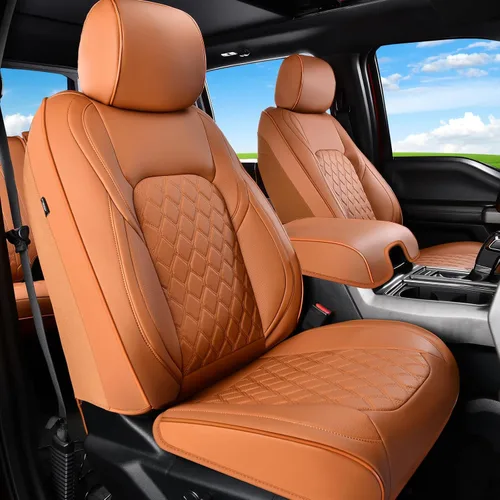 Miniatura 19 de Huidasource Fundas de asiento delantero de automóvil, funda de cojín impermeable de piel sintética F150 para asiento de camión, ajuste personalizado
