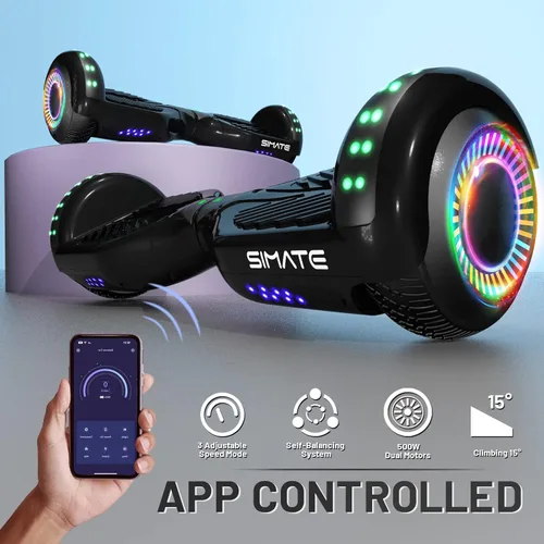 Miniatura 3 de SIMATE Hoverboard - Aeropatineta Bluetooth todo terreno con luces LED y control de aplicación, regalos para niños, adultos, niñas, niños, para todas