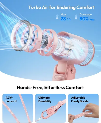 Miniatura 8 de Gaiatop Ventilador turbo portátil de mano, 21 horas de refrigeración, ventiladores de mano 4 en 1 plegables de 180°, mini ventiladores personales