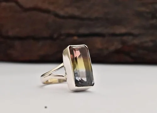 Miniatura 6 de Anillo de turmalina de sandía, anillo de plata de ley 925, anillo de cuarzo turmalina, anillo de mujer, anillo de declaración, anillo hecho a mano