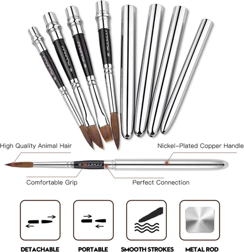 Miniatura 4 de Kolinsky Sable Hair - Juego de 4 pinceles redondos para acuarela de viaje, pinceles compactos portátiles para artistas con bolsillo para arte
