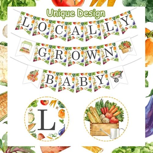 Miniatura 5 de Cartel de baby shower cultivado localmente, pancarta de verduras y frutas, decoración de baby shower para niños y niñas