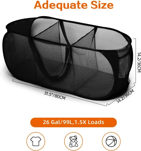 Miniatura 4 de Cestas plegables para la lavandería, cesta plegable de malla para lavandería, cesta de lavandería emergente duradera, cestos para ropa de 3 Negro