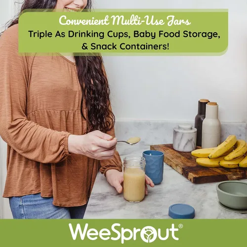 Miniatura 5 de WeeSprout Tazas de cristal con tapas y pajitas, tarros de batidos a prueba de derrames para niños pequeños y niños, contenedores de almacenamiento