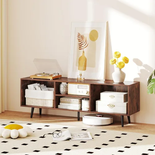 Miniatura 5 de Tangkula Moderno soporte de TV para TV de 55 pulgadas, mueble consola de TV de 47.5 pulgadas con compartimentos, estantes y patas de metal, centro