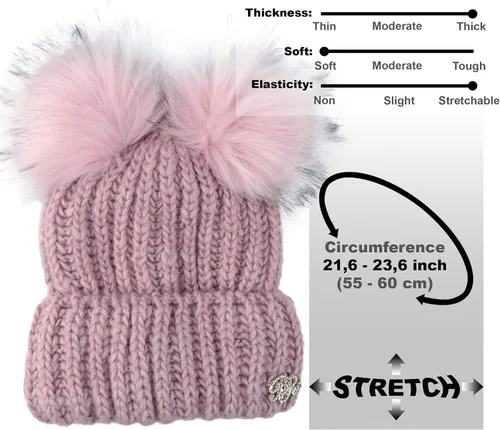 Miniatura 4 de Braxton Beanie - Gorro de lana para mujer, con 2 orejas de pompón, de punto trenzado, para invierno, para esquí al aire libre