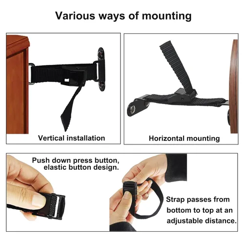 Miniatura 4 de Anclajes antipunta para muebles (2 juegos), anclaje de pared resistente para muebles, correas ajustables para terremotos, anclajes de muebles