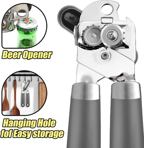 Miniatura 6 de Abridor de latas manual de mano sin problemas con imán, borde liso y corte seguro para cerveza/lata/botella, perilla grande antideslizante, buen