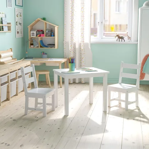 Miniatura 2 de Flash Furniture Kyndl - Juego de mesa y silla de madera maciza para niños, sala de juegos, dormitorio, cocina, juego de 3 piezas, color blanco
