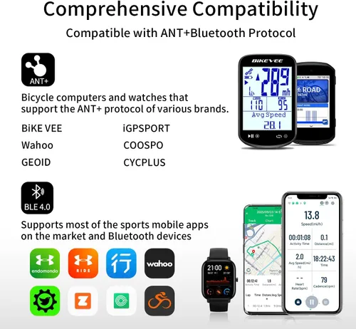 Miniatura 7 de Paquete GPS inalámbrico para computadora de bicicleta, velocímetro y odómetro, sensor de cadencia, retroiluminación automática y parada automática