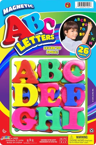 JA-RU Juego de letras magnéticas (1 paquete de letras ABC) letras de plástico coloridas. Imanes de refrigerador para niños y niños pequeños.