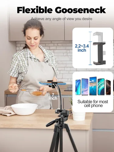 Miniatura 4 de EMART Soporte de trípode para teléfono de 61 pulgadas con cuello de ganso flexible, trípode portátil para iPhone y cámara, soporte aéreo