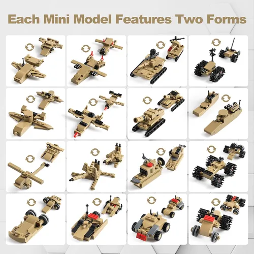 Miniatura 6 de Army Tank - Juego de bloques de construcción compatible con Lego, 517 piezas de juguete militar para niños, construye 1 tanque o 16 mini modelos