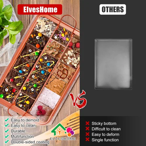 Miniatura 9 de Bandeja para brownie con divisores, bandeja para brownies con cortador, sartén antiadherente para hornear brownie con cepillo para espátula, moldes