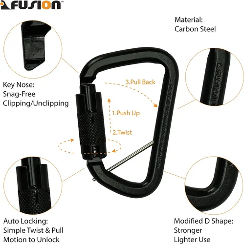 Miniatura 3 de Fusion Climb Mosquetón de acero modificado en forma de D de alta resistencia de la cerradura auto del acero de Tacoma, clip de acero