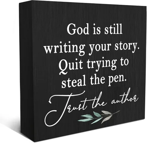 Miniatura 11 de SRADMO God Is Still Writing Your Story, decoración de versículos bíblicos para sala de oración, caja de madera negra cristiana para oficina en casa