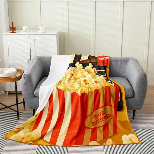 Feelyou Manta de felpa para cine, manta de franela con patrón de palomitas de maíz para niños, niñas, adolescentes, póster de cine para todas las