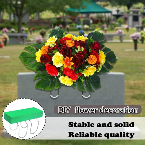Miniatura 7 de GRPFS Paquete de 3 sillas de cementerio para lápidas galvanizadas de 12 pulgadas con bloques de espuma de flores, lápidas de cementerio para tumbas