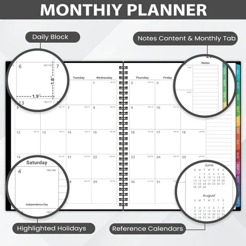 Miniatura 3 de Planificador Mensual 2026 – Planificador/Calendario 2026, enero de 2026 a diciembre de 2026, Planificadores mensuales con pestañas coloridas