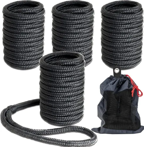 Young Marine Cuerda de muelle de nailon trenzado doble, línea de muelle de 3/8 pulgadas x 15 pies con ojal de 12 pulgadas para botes de amarre, Negro