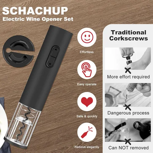 Miniatura 5 de Abrevino eléctrico, sacacorchos automático con cortador de lámina, accesorio de cocina para el hogar, accesorio de vino para amantes del vino