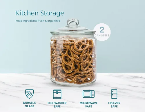 Miniatura 5 de KooK Tarros de vidrio para cocina, recipientes de almacenamiento de alimentos y galletas para despensa, recipientes de boticario de baño, tapas