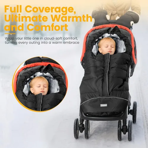 Miniatura 2 de Orzbow - Saco de dormir cálido universal para cochecito, saco para clima frío, piecera impermeable para niños pequeños (negro, grande)