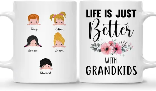 Miniatura 10 de Gossby Taza personalizada Life is Better With GrandKIDS (1 niño), taza personalizada de regalo para abuelos con avatares de nietos, nombres, 11