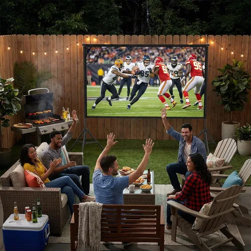 Miniatura 6 de Wootfairy Pantalla de proyector de 120 pulgadas con soporte: Pantalla de cine portátil plegable para interiores y exteriores, 16:9 4K HD, sin