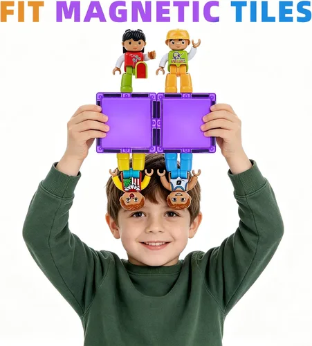 Miniatura 4 de ZNZ Figuras magnéticas de personas para niños, 4 piezas, juguetes compatibles con azulejos magnéticos, bloques magnéticos para niños y niñas, regalos