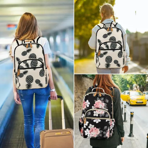 Miniatura 58 de Leaper Mochila para laptop para mujer: linda mochila floral para escuela, universidad, viajes, trabajo, mochila ligera para niños, Negro margarita