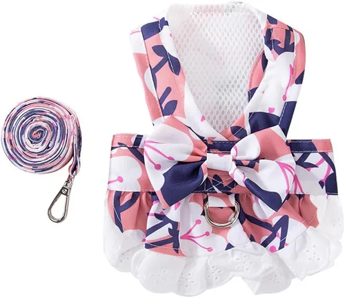 Miniatura 2 de Vestido Floral para Perro con Conjunto de Correa, Azul, XS