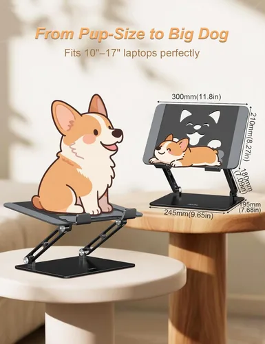 Miniatura 4 de Aoviho Soporte de computadora portátil ajustable para escritorio, plegable, portátil, ergonómico de aluminio con ventilación única