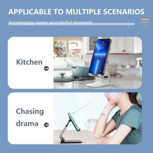 Miniatura 2 de VALINK Soporte de teléfono celular para escritorio ajustable en ángulo de altura Soporte de teléfono de metal de aluminio resistente, soporte Negro
