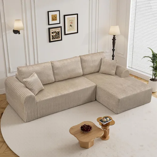 Miniatura 35 de Sofá seccional sin costuras de 108" en forma de L para sala de estar, cómodo sofá de corduroy con chaise, amplios reposabrazos, asiento profundo