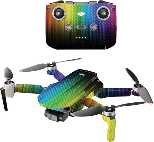 Miniatura 9 de Mighty Skins Fibra de carbono compatible con el dron portátil DJI Mini 2, salpicaduras de neón, acabado de fibra de carbono texturizado protector
