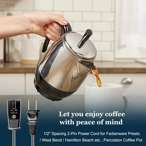 Miniatura 6 de HASMX Percolator - Cable de alimentación para cafetera Farberware modelo 138B 142A 142B 142NT, cable de 2 pines, color negro, 3 pies de longitud