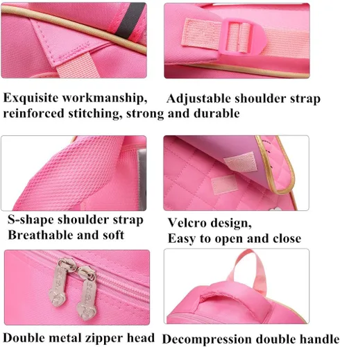 Miniatura 12 de Juego de 2 mochilas escolares con lazos para niñas y estudiantes, diseño de princesa para escuela primaria, 2pcs Negro-s, 2Pcs BagSet S