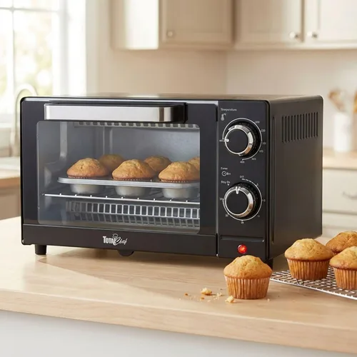 Miniatura 8 de Total Chef - Horno tostador para tostadas, hornear, asar, pizza, tamaño compacto para cocina pequeña, electrodoméstico con temporizador, negro