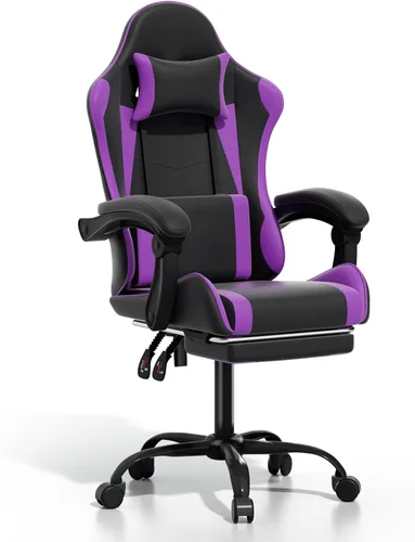 Miniatura 13 de Silla para videojuegos, sillas ergonómicas de computadora con brazos, soporte lumbar, reposapiés, reposacabezas giratoria de 360°, respaldo y altura