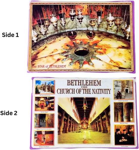 Miniatura 3 de Manteles individuales religiosos de doble cara, juego de 4 manteles individuales de plástico para mesa de comedor con fotos de Belén, Tierra Santa