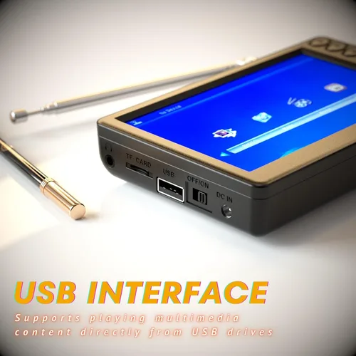 Miniatura 4 de Mini TV portátil de 5 pulgadas para automóvil, funciona con batería de bolsillo con control remoto, puerto USB y ranura para tarjeta TF, pequeño