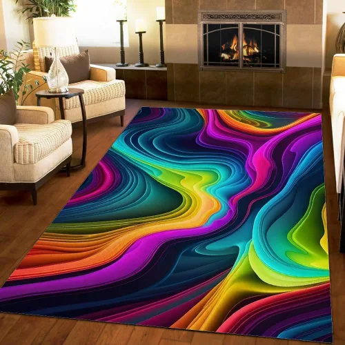 Miniatura 3 de Alfombra retro abstracta colorida ondulada de 3 x 5 pies, alfombra de área de lana sintética psicodélica, multicolor, alfombra antideslizante