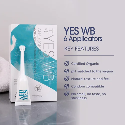 Miniatura 6 de AH! YES WB- Lubricante personal orgánico a base de agua con aloe vera, pH equilibrado, x6 aplicaciones 0.17 fl oz